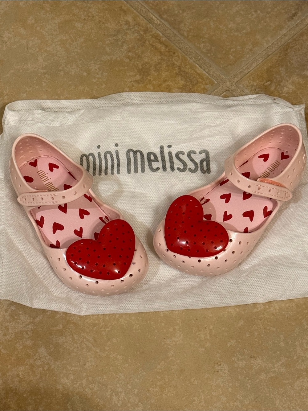 Mini Melissa Pink Jelly Flats with Red Heart Appliqués